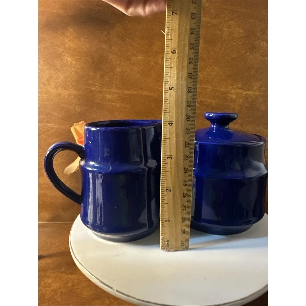 VTG Cobalt Blue Creamer Sugar Set Style Hour Made In Japan